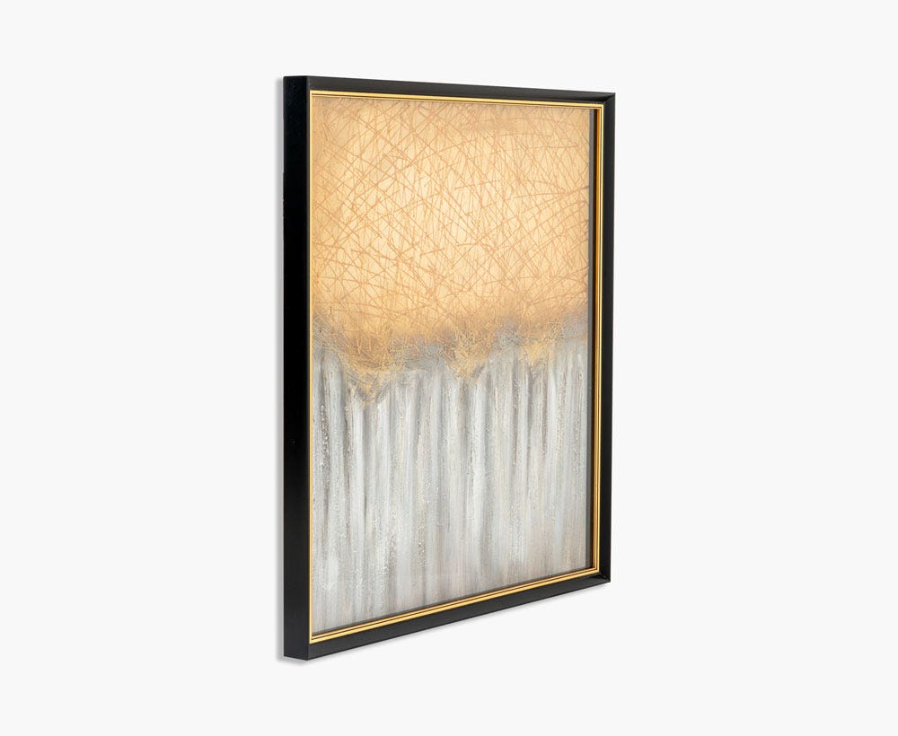 Abstract Oil Painting Shadow Box  White Gold