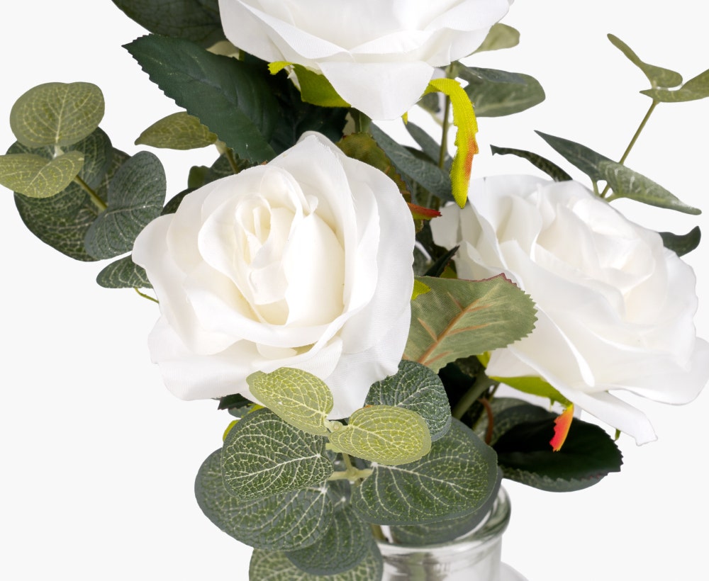 Faux Rose Flowers Arrangement With glass