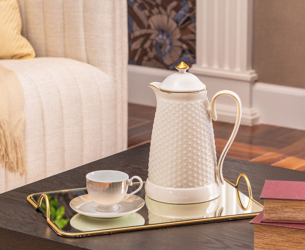 Marielle White Gold Ceramic Flask Perfect for Table Setting Luxury