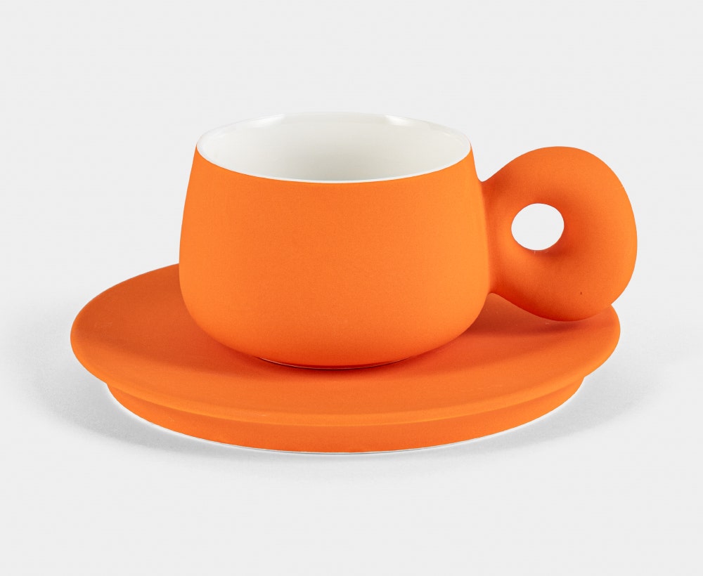 Orange Cup and Saucer Set, 270 ml