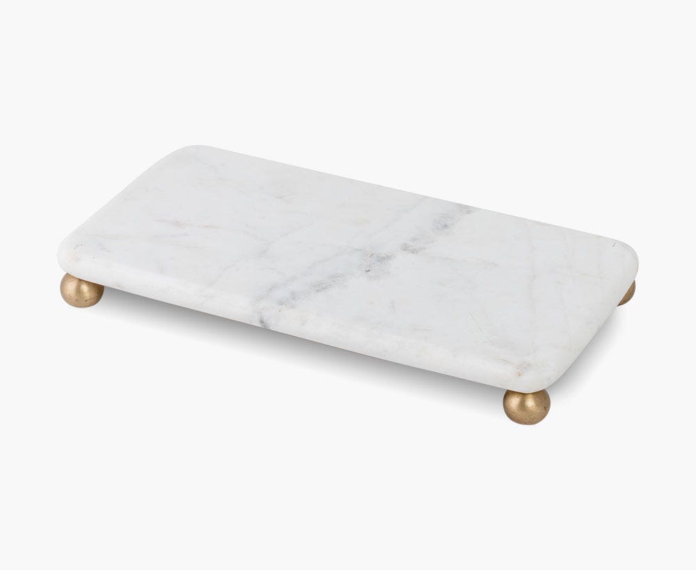 Footed Rectangle Tray With Inlay White Length 30.5Cm
