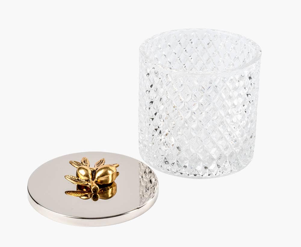 Gold Silver Glass Container with Cover 11x11.8 cm