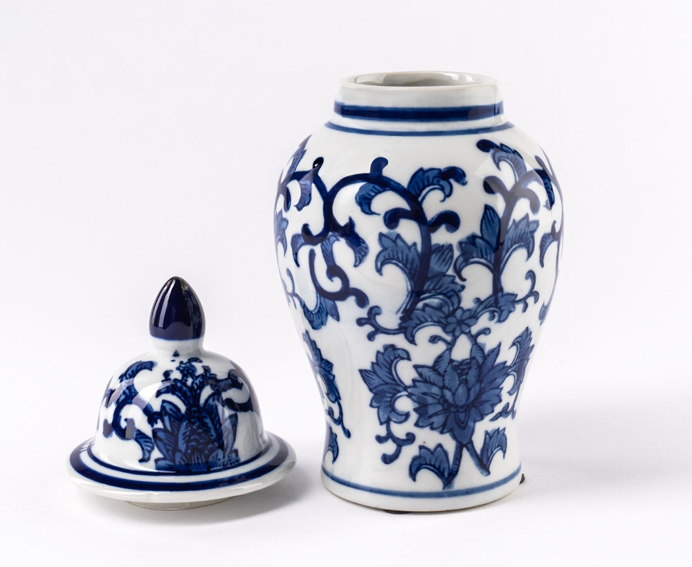 Vila Deco Jar 13X13X26CM ~ Blue/White