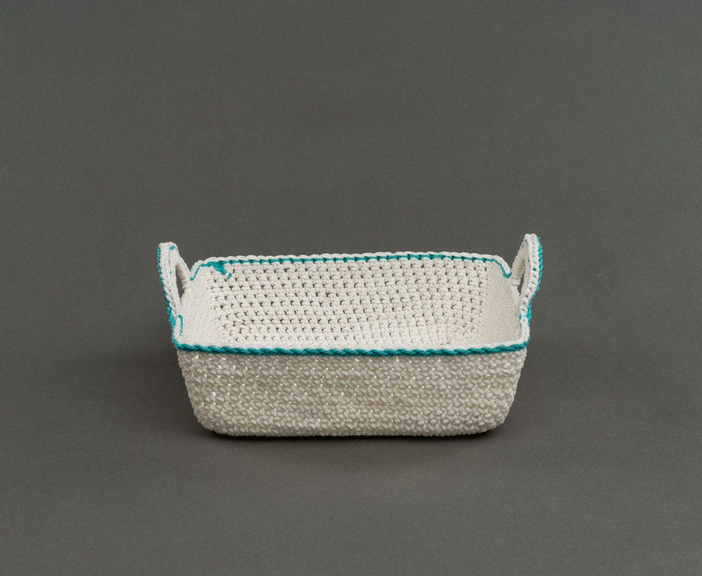 Square Knitted Basket in White as Bathroom Decoration Item