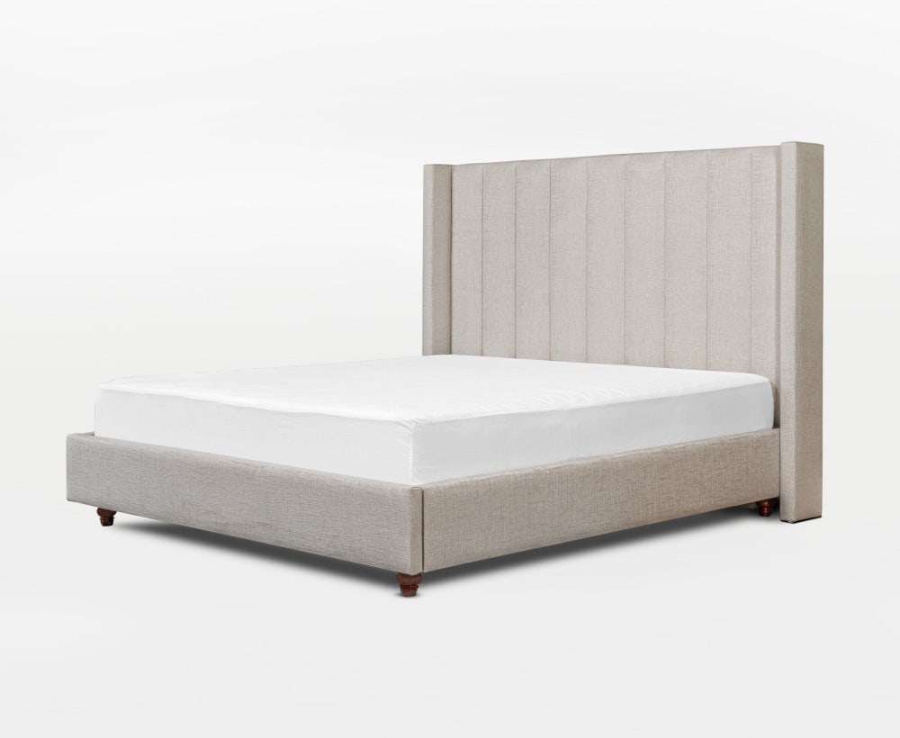 Ivory upholstered king bed shop