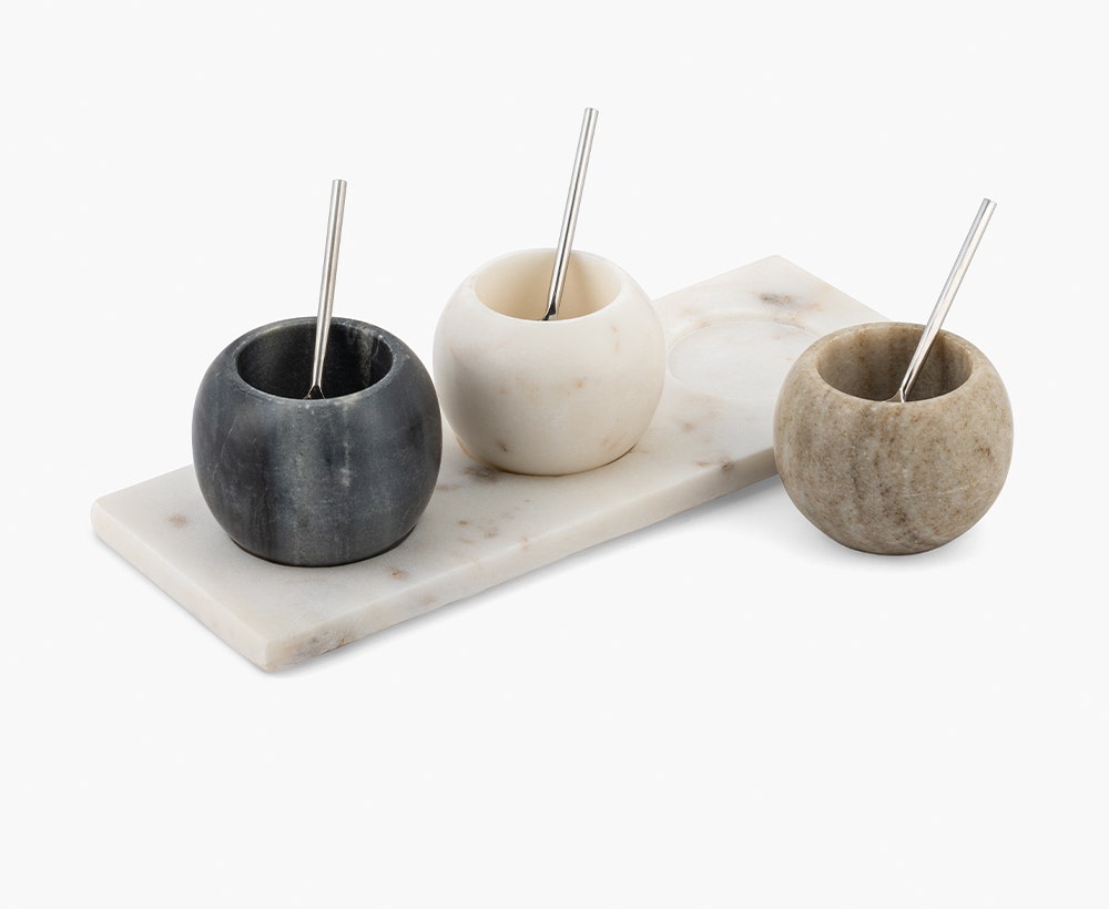 Orson Condiments Bowl with Tray and Spoon Set of 3 Multicolor
