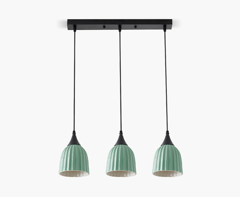 Green and Black E14 Pendant Lamp 3L, 56*13*150 cm