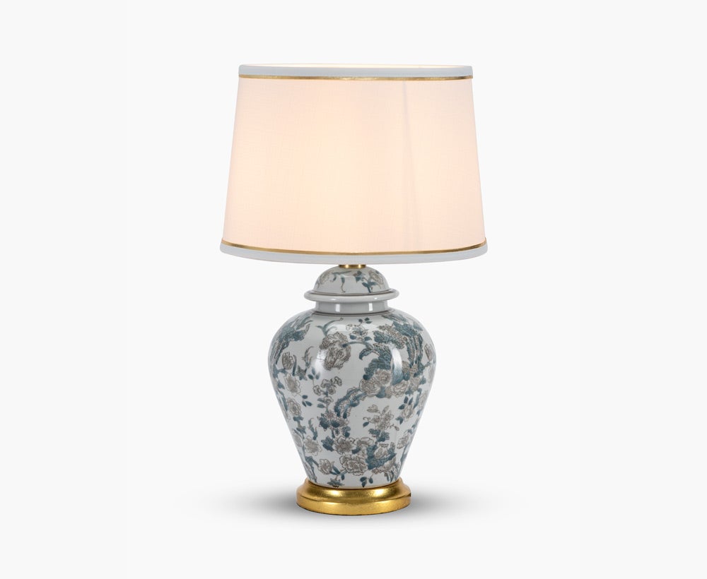 Provencal Jar Lamp With Shade Blue-White-Gold