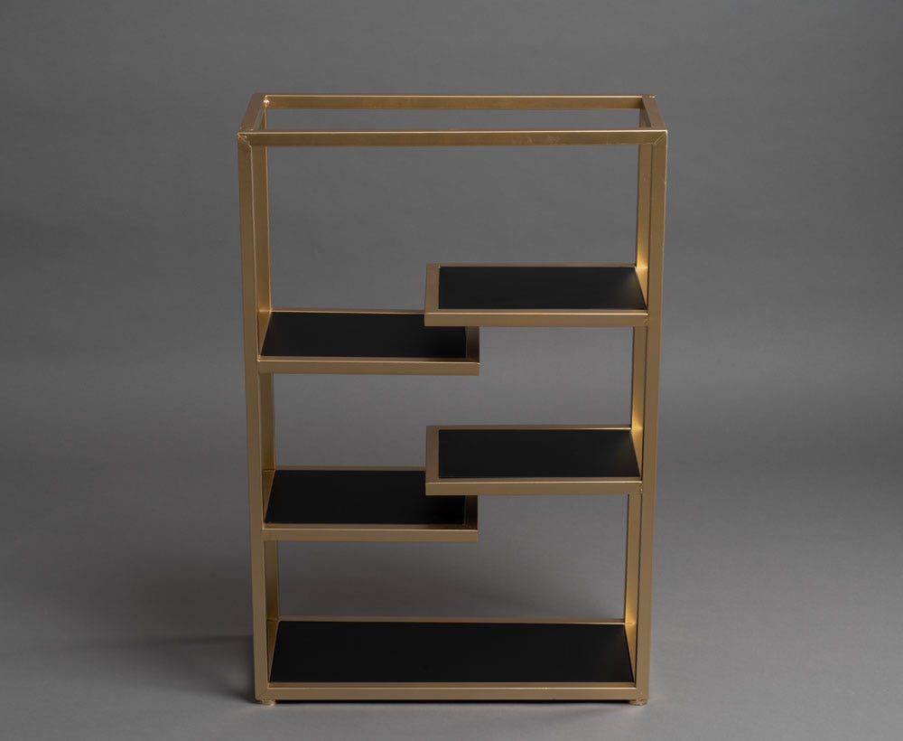 Black and gold shelving shop unit