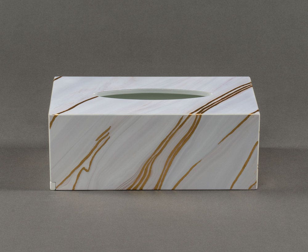 Marble Tissue Box in White-Gold Colour for Home Decor