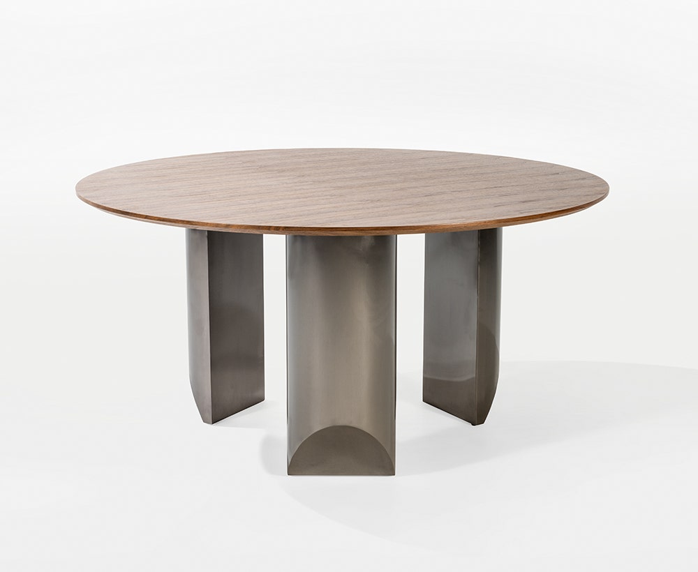 Yarah Brown and Grey 6 Seater Dining Table with stainless steel and MDF with veneer, 150*75 cm