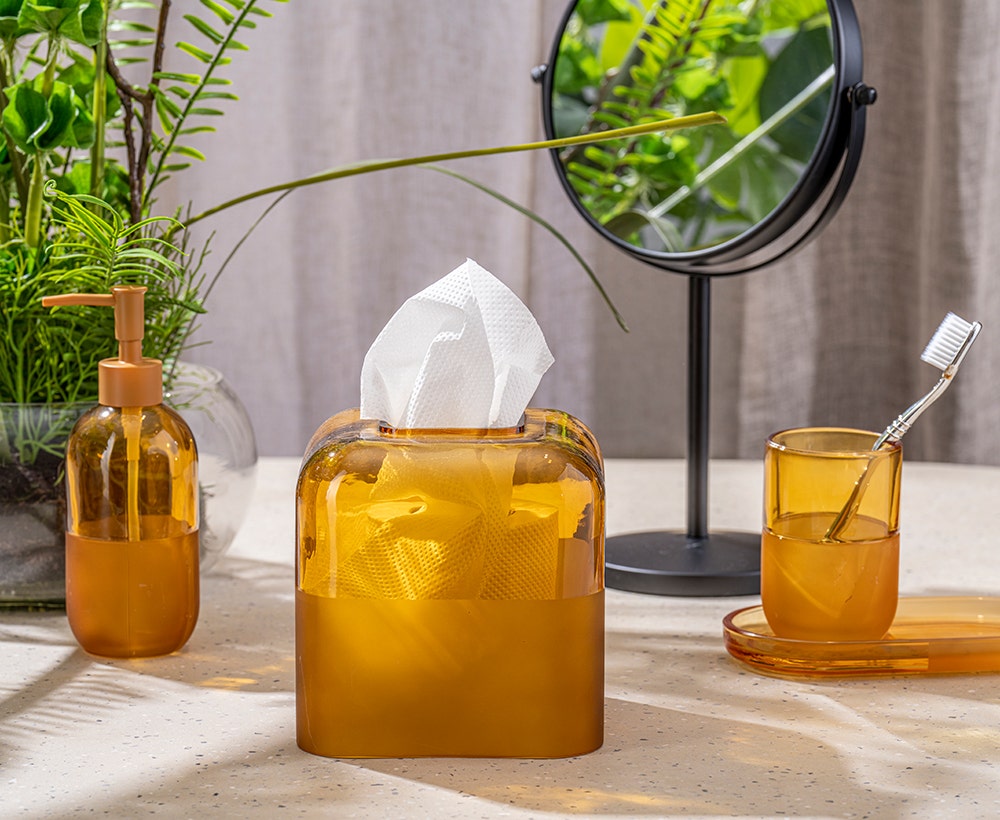 Zane Yellow and Gold Bath Tissue Box, 16*16*15.5 cm